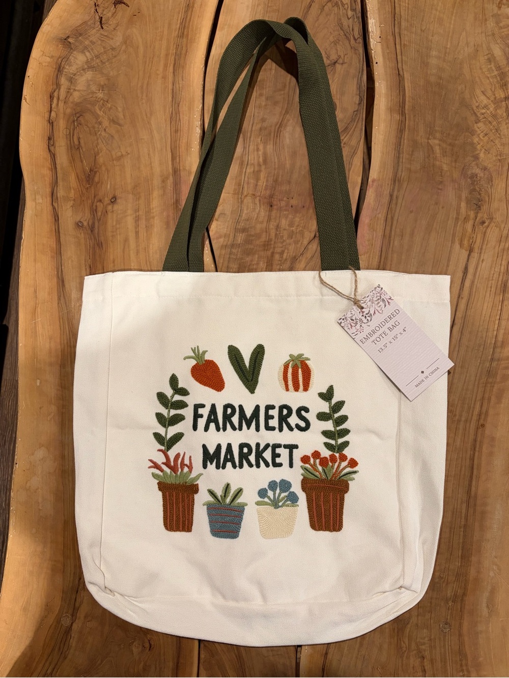 Farmers Market Canvas Tote Bag - Olive Handles